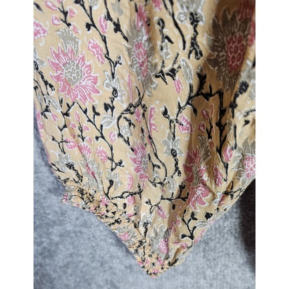 Lucky Brand Floral Top Womens Size L Boho Cottagecore Prairie Keyhole Tassel Tie - Picture 8 of 10